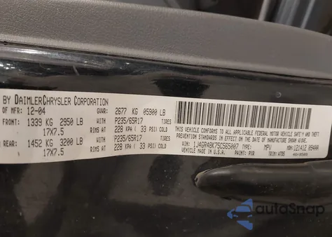 2005 Jeep Grand Cherokee Laredo from USA, damaged, VIN 1J4GR48K75C565007